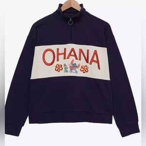 Disney Stitch Ohana Surf Quarter Zip Crew Navy Various Sizes NWT IN PACKAGE